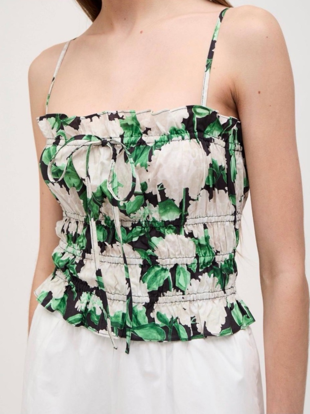 Hill House Green & White Floral Smocked Cami